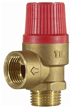 Клапан предохранительный мембранный, TIM, ВР(F)хНР(M), 1/2", 1,5 атм, красный, латунь[10/60]